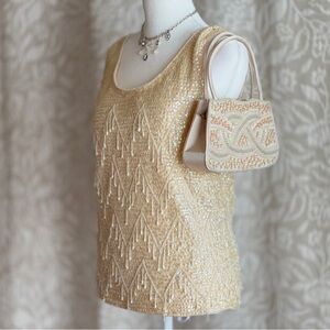 Vintage 1960s Zado of California Art Deco Beaded‎ Wool Sequin Tank Top Blouse S